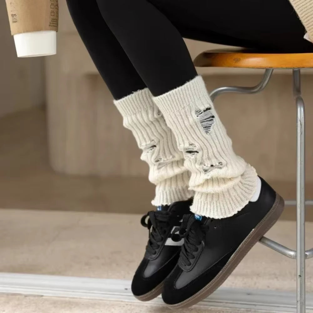 Lolita Long Socks Women Leg Warmers Knitted Warm Foot Cover White Arm Warmer Ladies Autumn Winter Crochet Socks Boot Cuffs