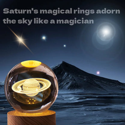 1Pc Saturn Crystal Ball Decoration Night Light, Wooden Base, USB Port, Bedroom Atmosphere Decoration, Holiday Gift Table Light.