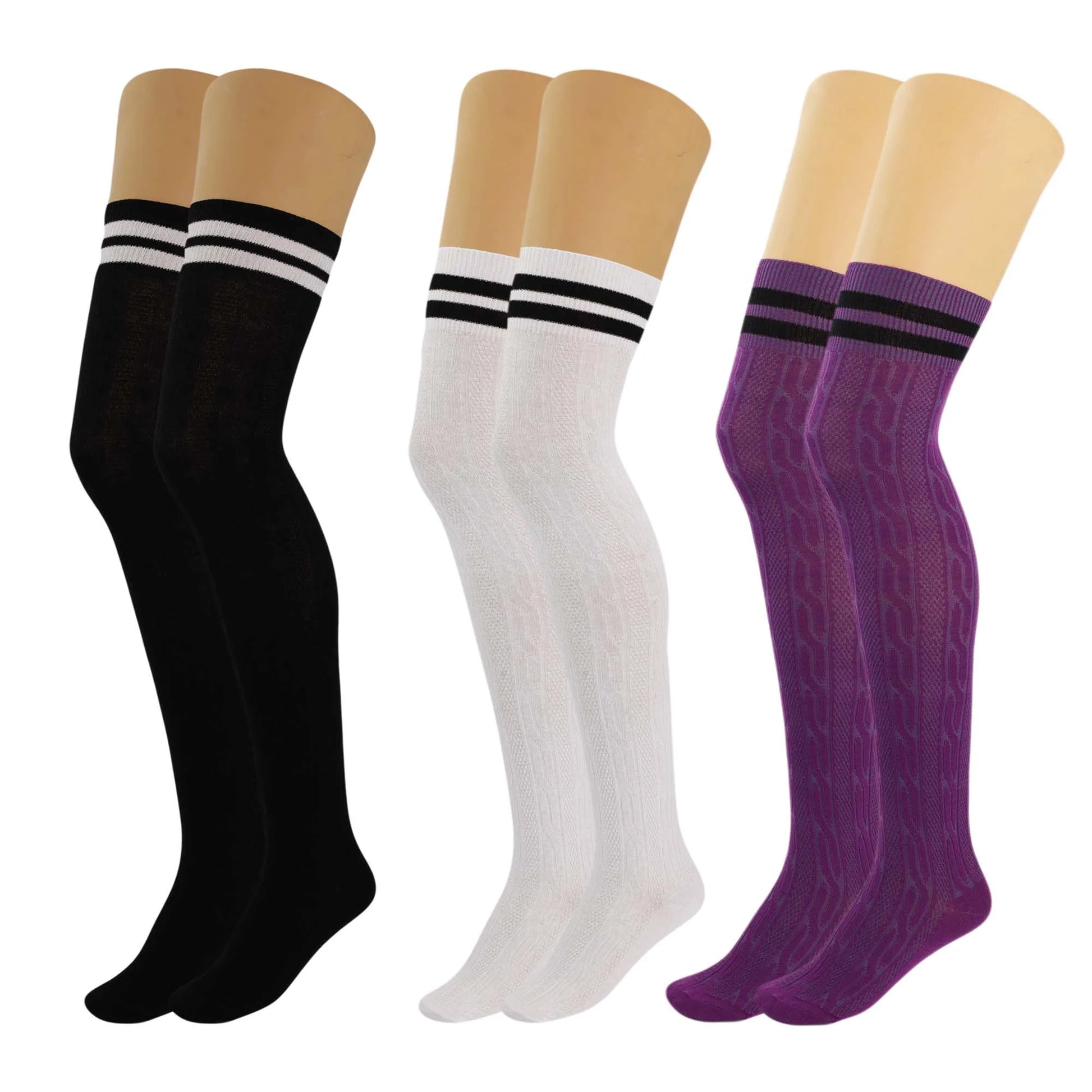 3 Pairs Women'S Colorful Thigh High over the Knee Boot Socks Size 5-10