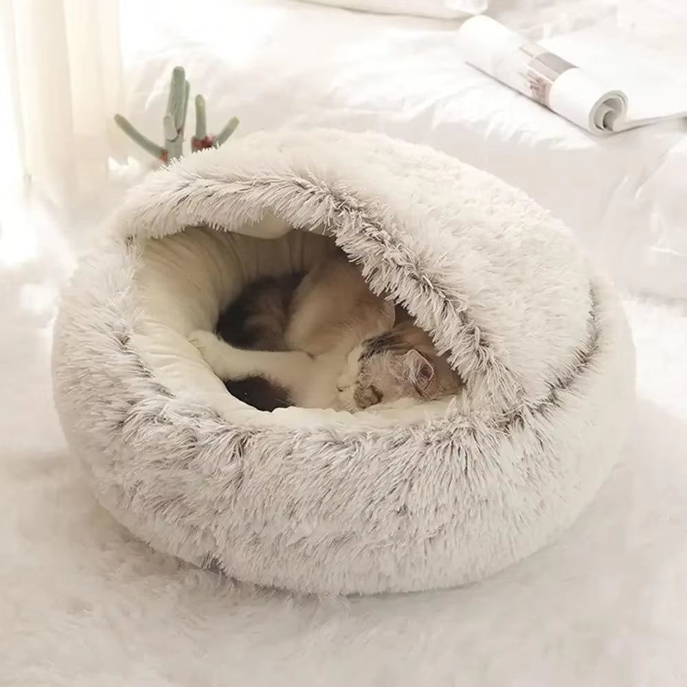 Soft Plush round Cat Bed Pet Mattress Warm Comfortable Basket Cat Dog 2 in 1 Sleeping Bag Nest for Small Dogs