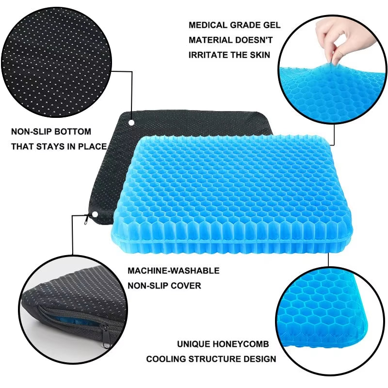 Gel Seat Cushion Summer Breathable Honeycomb Design for Pressure Relief Back Tailbone Pain - Home Office Wheelchair Chair Cars