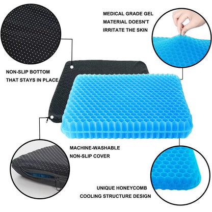 Gel Seat Cushion Summer Breathable Honeycomb Design for Pressure Relief Back Tailbone Pain - Home Office Wheelchair Chair Cars